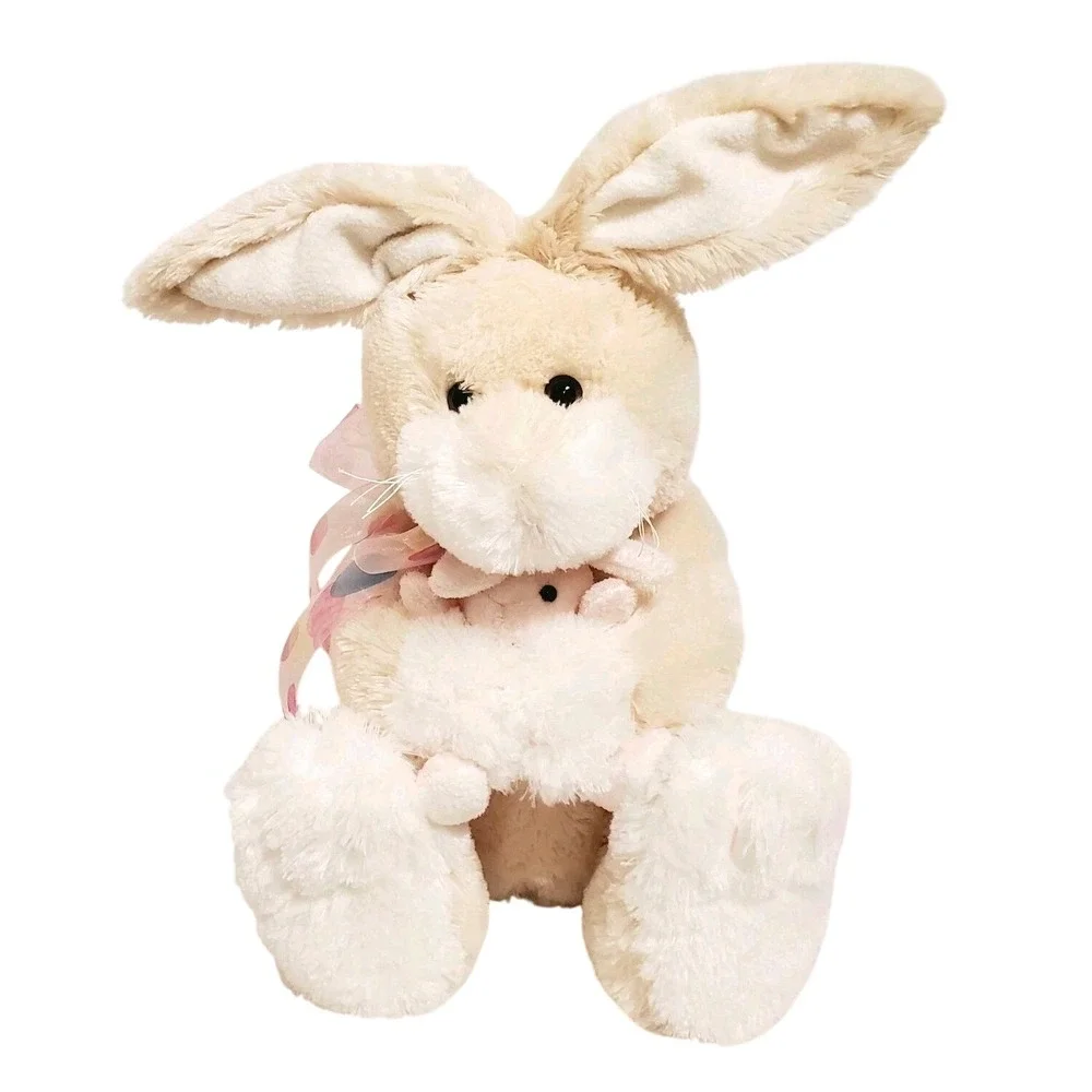 Animal Adventure Mom and Me Bunny Rabbits Attached Pink White Easter Plush 14